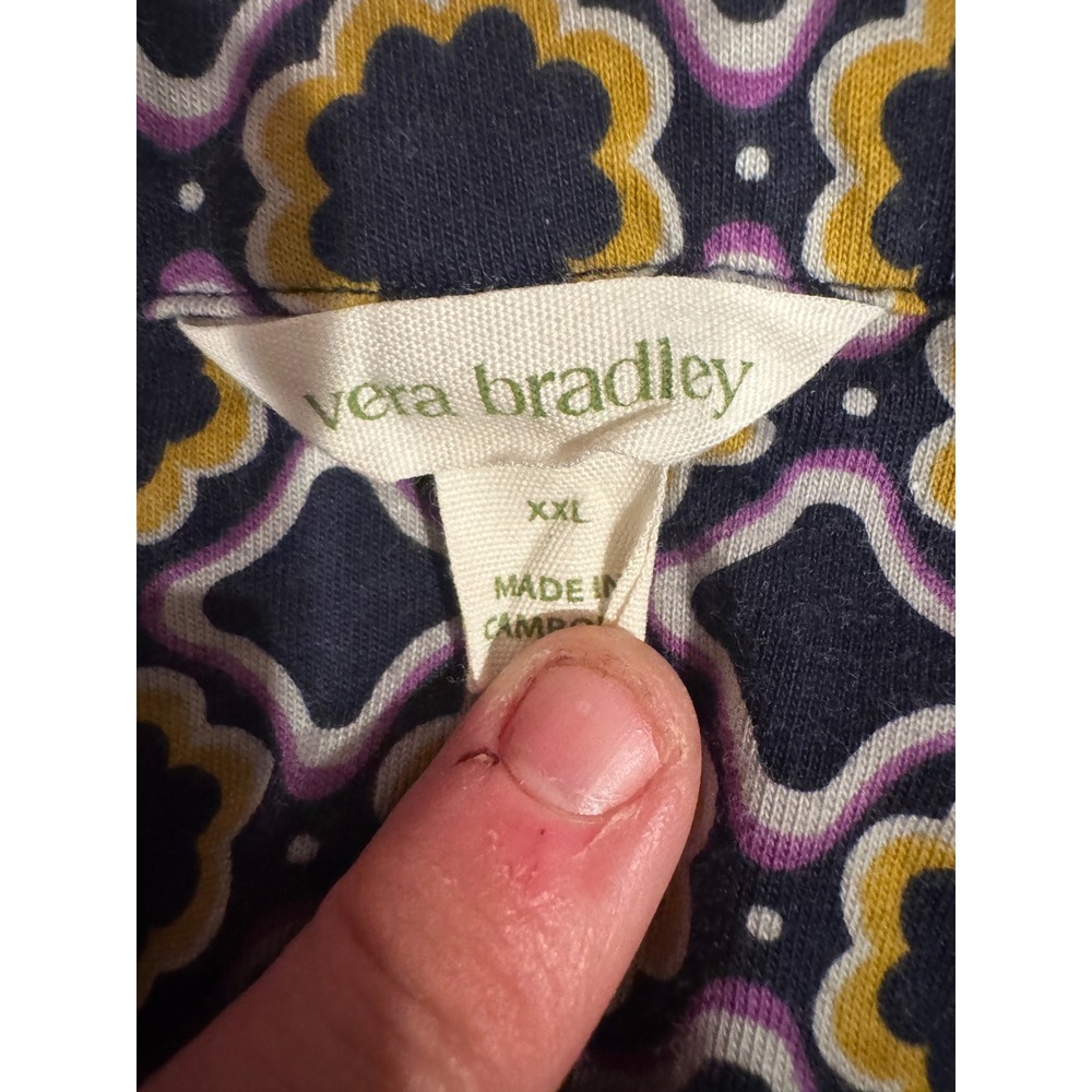 Vera Bradley Floral Geometric Mixed Print Button Down Shirt and Pant Navy‎  XXL - Picture 6 of 7